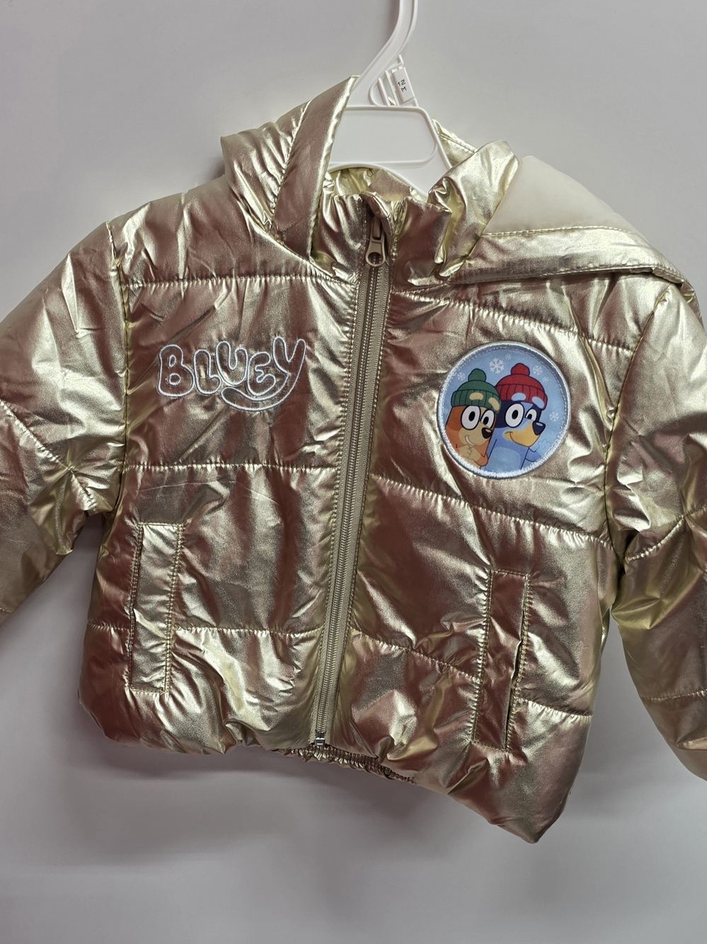 Kids Metallic Gold Puffer Jacket with Character Patch